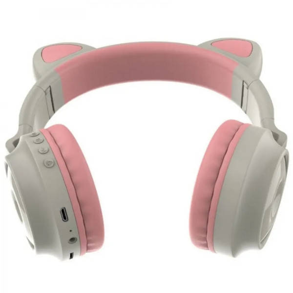 Бездротові навушники Bluetooth з вушками єдинорога LED ZW-028C рожеві з сірим