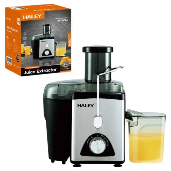Соковитискач електричний Haley HY-964 1000 Вт з контейнером для соку Чорний з сірим