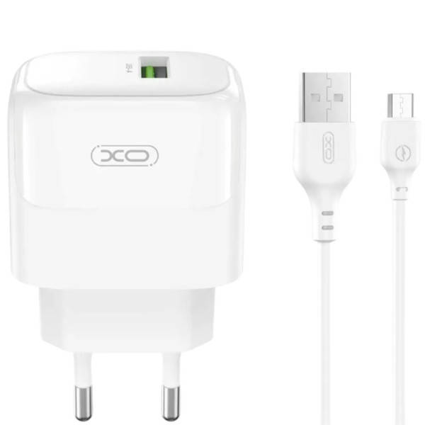 Мережевий зарядний пристрій блок живлення XO L135 QC18W 1USB-A Fast Charging Charger with Micro cable
