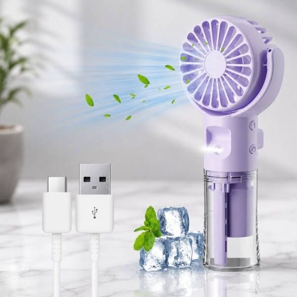Ручний акумуляторний вентилятор із розпиленням води Steering spray fan Фіолетовий