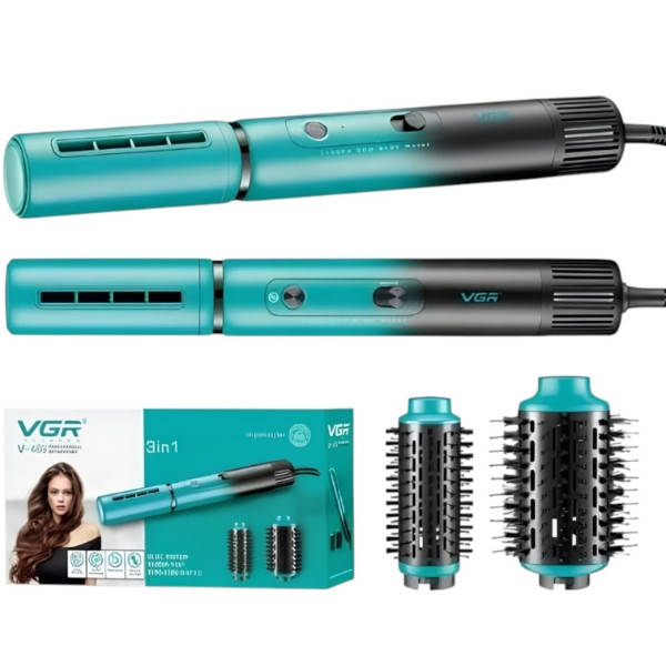 Фен-стайлер 3в1 зі змінними насадками 1100-1300Вт VGR V-489 GREEN Professional Зелений