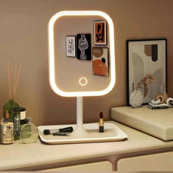 Дзеркало настільне для макіяжу з LED-підсвічуванням, акумуляторне, з 3 режимами освітлення Біле