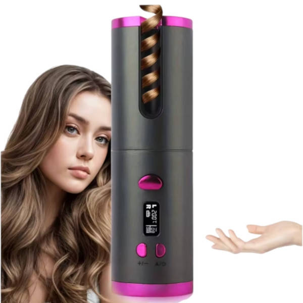Плойка-бігуді бездротова Hair Сurler для завивки волосся Чорна з рожевим