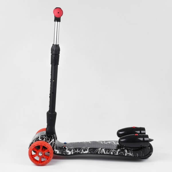 Самокат триколісний з парогенератором та музикою, складне кермо Best Scooter MAXI Чорний з блискавками