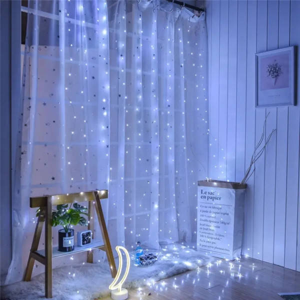 Гірлянда штора прозорий провід з перехідником 200LED 3*2м Холодний білий