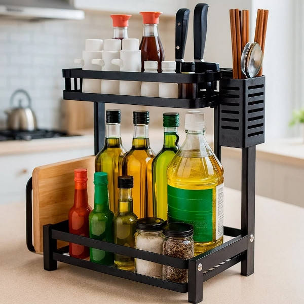 Полиця-стелаж кухонна 2-х рівнева розбірна kitchen shelf AND 229 Чорна