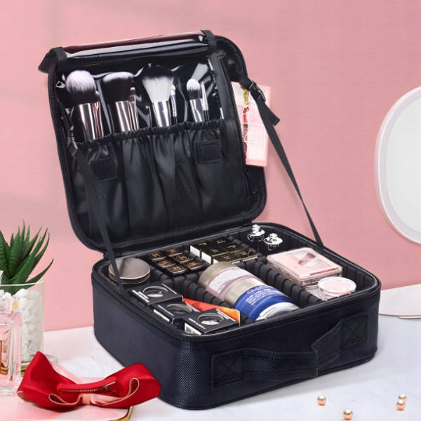 Косметичка дорожня з перегородками 26х9х22 см Чорна