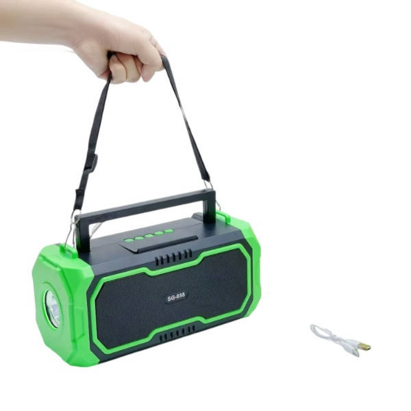 Колонка портативна акумуляторна з мікрофоном та ліхтариком Bluetooth TS-5576 Чорна із зеленим