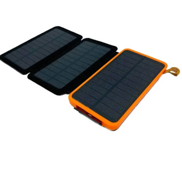 Power Bank із трьома сонячними панелями для автономної зарядки 10000 mAh Чорний з помаранчевим