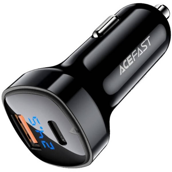 Зарядний пристрій ACEFAST B4 digital display 66W (USB-C+USB-A) dual port car charger Чорне