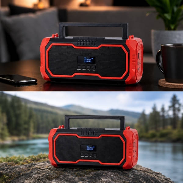 Колонка портативна акумуляторна з мікрофоном та ліхтариком Bluetooth TS-5576 Чорна з червоним