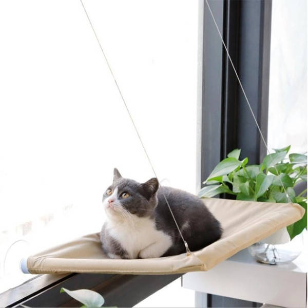 Лежанка для кішок на вікно з присосками Window Mounted Cat Bed Бежева