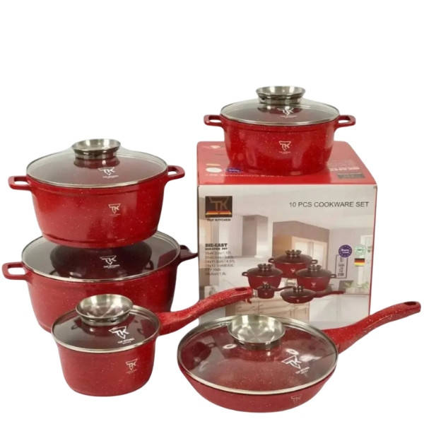 Набір посуду з гранітним покриттям антипригарним 12 предметів Top Kitchen TK-00020 Червоний