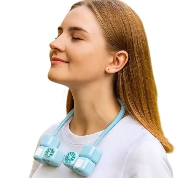 Вентилятор на шию із підсвічуванням Ice Cube Hanging neck fan AND LY-955 Блакитний