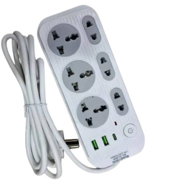 Подовжувач універсальний мережевий фільтр 2м 6×220В (3×USB) 1303U Білий із сірим