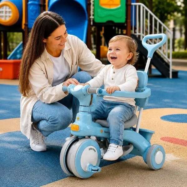 Велосипед триколісний Baby Carriage 588 з батьківською ручкою та кошиком Блакитний