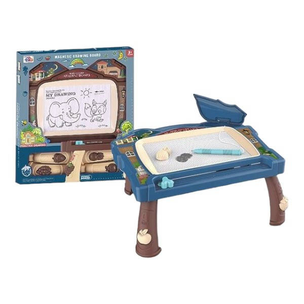 Столик для малювання з магнітною дошкою дитячий із штампами Magnetic Drawing Board Синій
