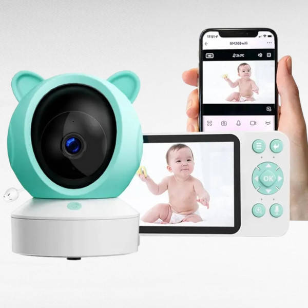 Відеоняня C8 з WiFi, LCD-монітором 5", Full HD, нічний вигляд., датчиком температури та вологості та додатком Блакитна з білим