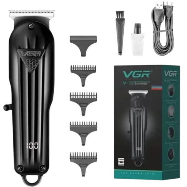 Машинка акумуляторна для стрижки волосся + 4 змінні насадки VGR V-982 Professional Чорна