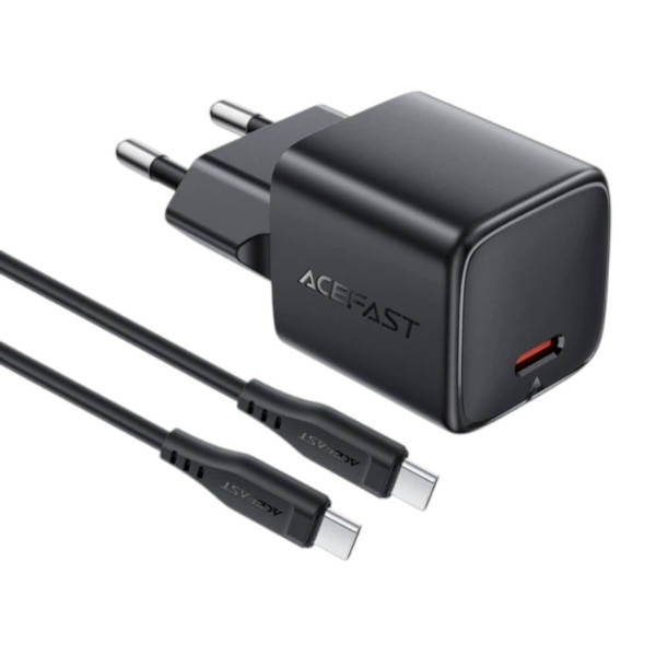 Мережевий зарядний пристрій ACEFAST A118 PD30W mini GaN USB-C fast charger Чорний