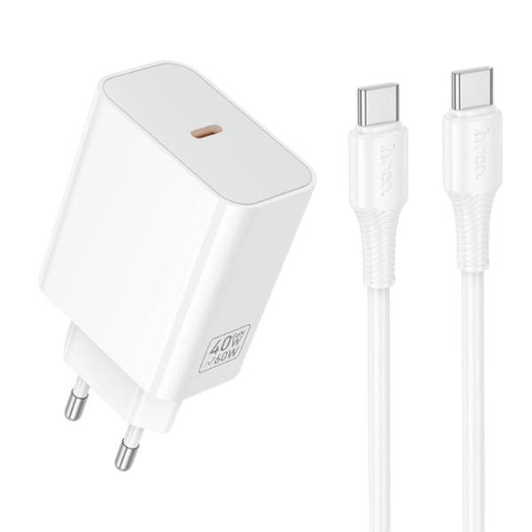 Мережевий зарядний пристрій HOCO C162A Source single port PD40W charger set (C to C) Біле