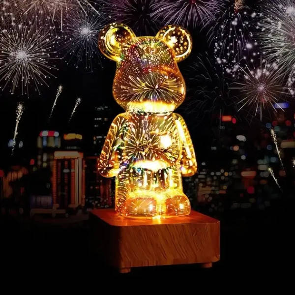 Нічник 3D Ведмедик Феєрверк на підставці BearBrick