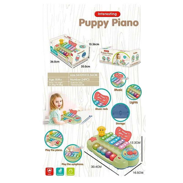Іграшка Ксилофон з підсвічуванням та музикою від батарейок Puppy Piano Зелений