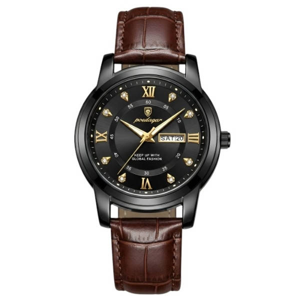 Годинник чоловічий Poedagar Unique Men Black Leather з двома ремінцями