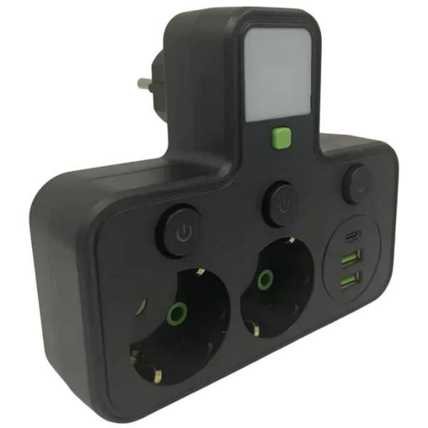 Розгалужувач із двома Євро-розетками та USB зарядним пристроєм AND F03 Чорний