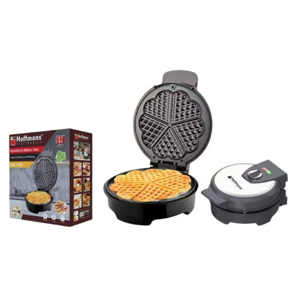 Вафельниця Hoffmans HM-3024 з формами серця 1000W Чорна