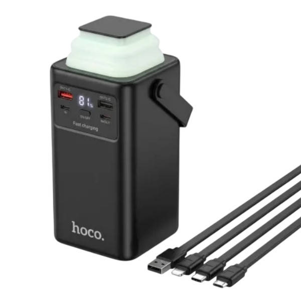 Power Bank із вбудованими кабелями Type-C та Lightning 100000 mAh Hoco J90A Чорний