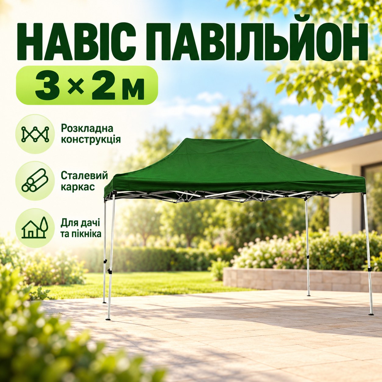 Навіс розкладний павільйон 2,3 Зелений