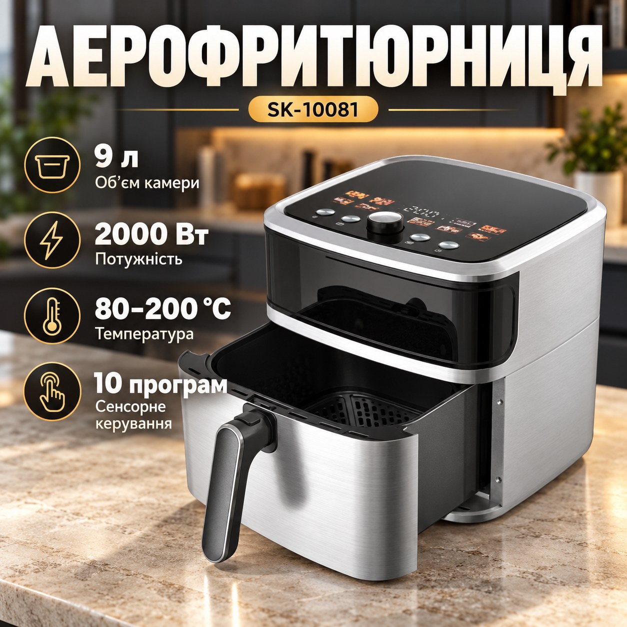 Аерофритюрниця 9л 80–200° 2000Вт CSokany SK-10081 Сіра