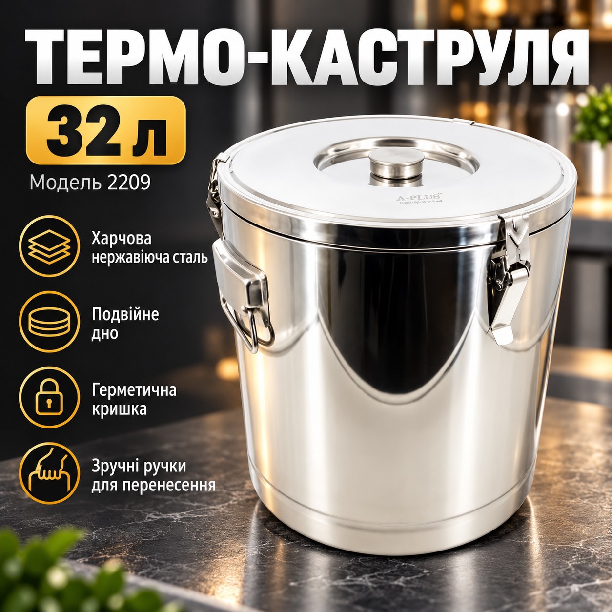 Термо-каструля з нержавіючої сталі з товстими термос-стінками та герметичною кришкою 32л 2209 Сіра