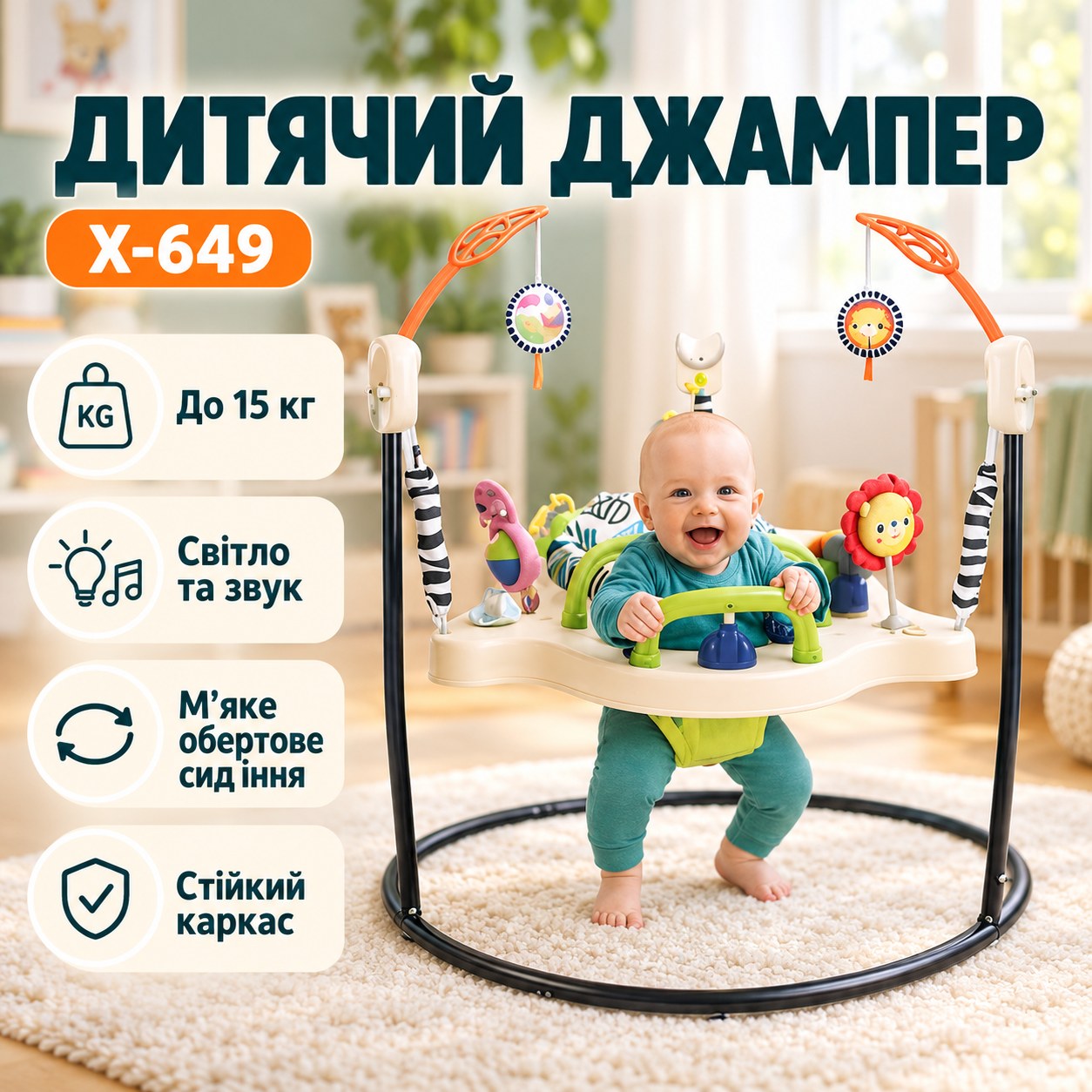 Дитячий джампер-ігровий центр зі світловими та звуковими ефектами 88616-2 X-649 Бежевий