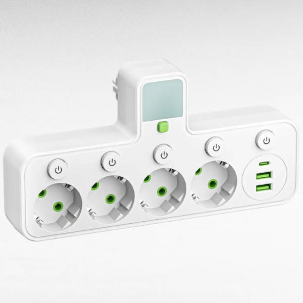 Мережевий фільтр-розгалужувач 4*220V, 2*USB, 1*PD Type-C 8625UL LED Білий