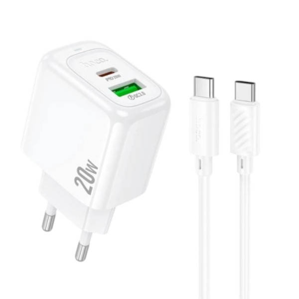 Мережевий зарядний пристрій HOCO CS54A Surplus PD20W+QC3.0 charger set (C to C) Біле