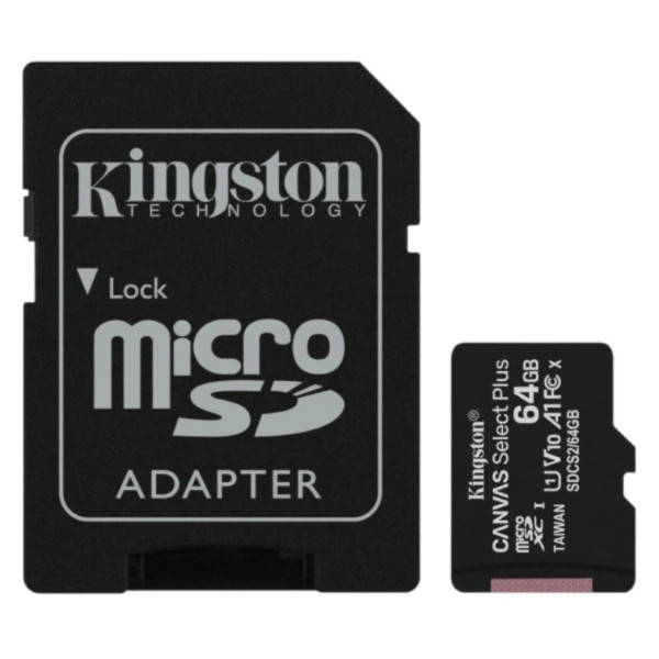 Карта пам'яті з адаптером microSD, SD, SDHC, SDXC 64GB Class 10 Kingston memory card