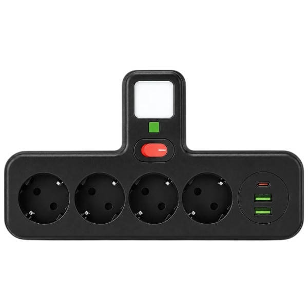 Мережевий фільтр-розгалужувач 8625UL на 4 розетки 220V, 3 USB порти Чорний