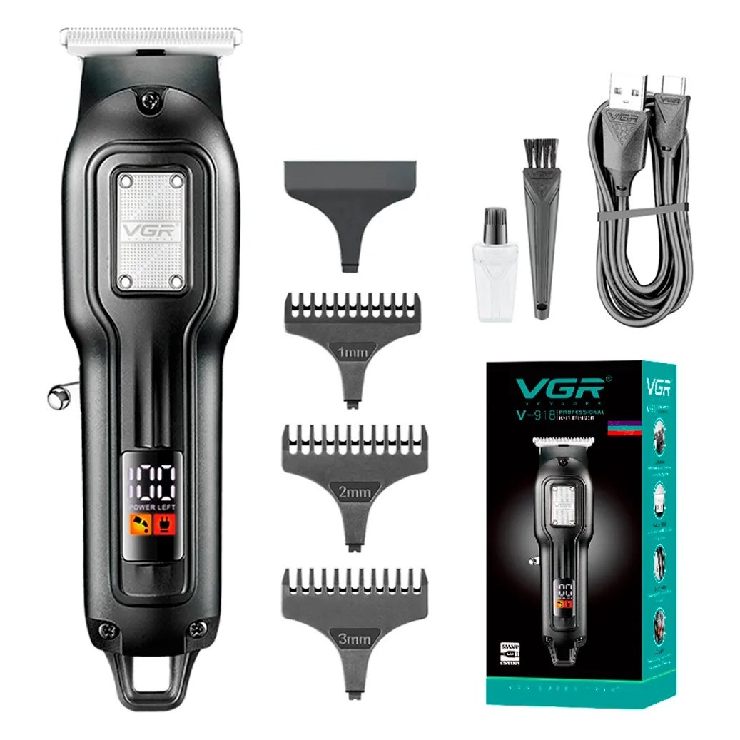 Тример акумуляторний+ 4 насадки LED VGR V-918 Чорний